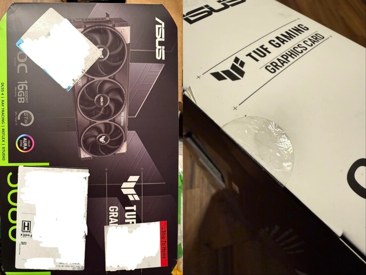 Embalaje de la GPU Asus TUF RTX 5080 pedida a Best Buy. (Fuente de la imagen: GnarDead en Reddit)