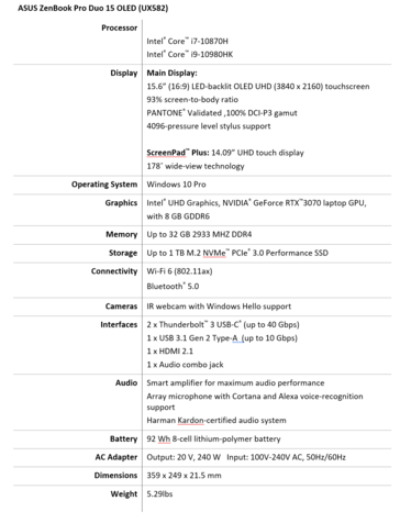 Asus ZenBook Pro Duo - Especificaciones. (Fuente de la imagen: Asus)