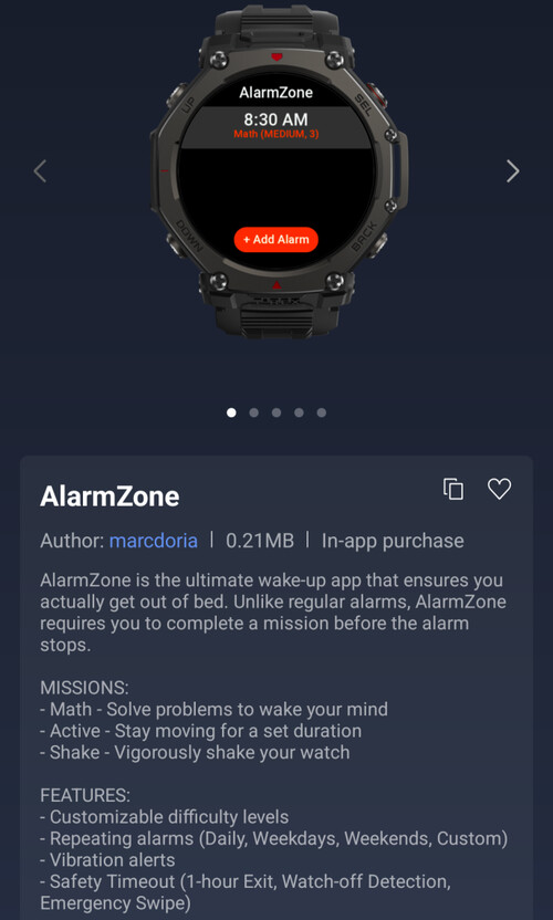 La aplicación AlarmZone Mini para smartwatches Amazfit