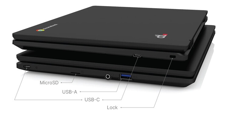 El CTL Chromebook PX121E viene con dos puertos USB-C, un puerto USB-A, una ranura microSD y una ranura de bloqueo de seguridad. (Fuente de la imagen: CTL)