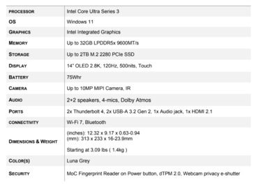 Especificaciones del Lenovo ThinkBook Gen 7 Auto Twist. (Fuente de la imagen: Lenovo)