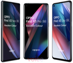 El primer render de los tres smartphones de la serie Oppo Find X3. (Imagen: Oppo/Evan Blass)