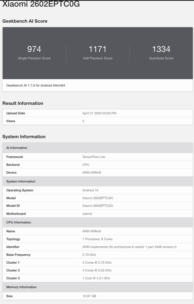 El listado de Geekbench revela detalles del chipset del Xiaomi 17T Pro.