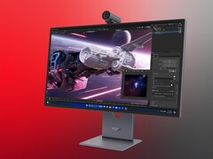Frontal del monitor OLED 4K Lenovo Yoga Pro 27UD-10 mostrado en ángulo (Fuente de la imagen: Lenovo PR)
