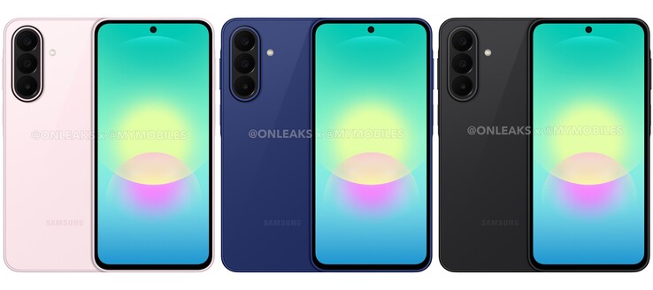 Renders oficiales del Galaxy A27. Se espera que el Galaxy A27 venga en rosa claro, azul y negro.