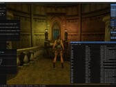 Interfaz del editor TombForge mostrando una escena de prueba renderizada en el motor con los paneles de materiales y activos visibles (Imagen: Tiernan Watson via X)