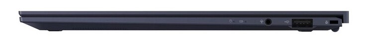 Derecha: conector combinado de audio de 3,5 mm, 1x USB 3.1 Gen2 Tipo-A, puerto para bloqueo de cable