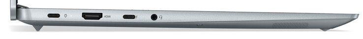 Lado izquierdo: USB 2.0 (Tipo-C; Power Delivery), HDMI, Thunderbolt 4/USB 4 (Tipo-C; DisplayPort, Power Delivery), audio combinado
