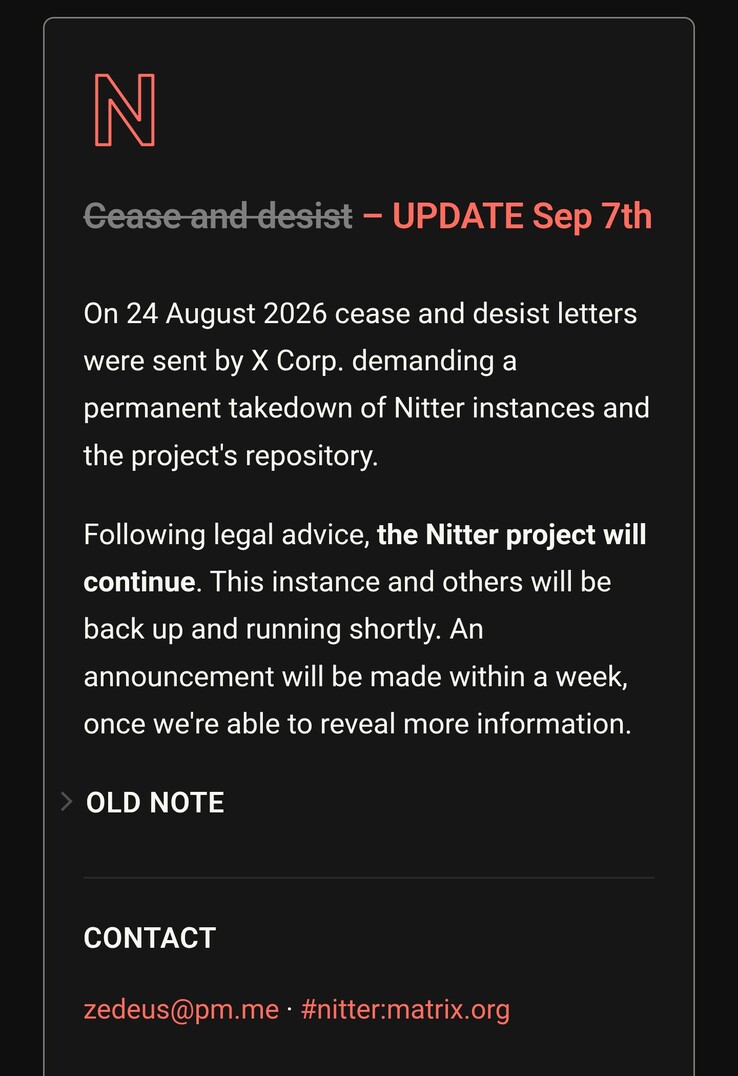 Nitter continuará con sus operaciones tras las exigencias de cierre por parte de X Corp
