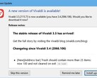 Notificación de actualización del navegador Vivaldi 3.5.2155.73 en Windows 10 (Fuente: Propio)