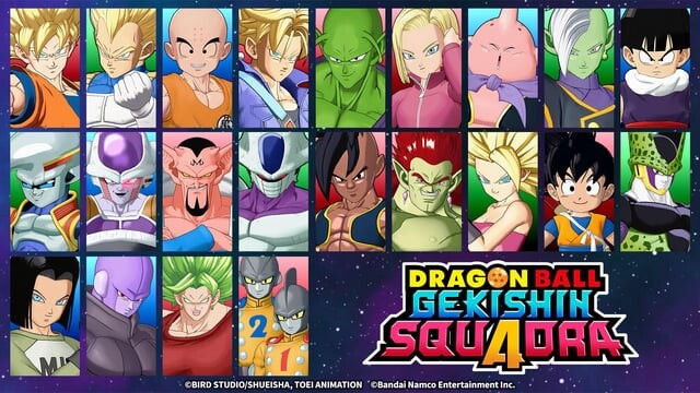 Una captura de pantalla de la pantalla de selección de personaje en Dragon Ball Gekishin Squadra. (Fuente de la imagen: Bandai Namco)