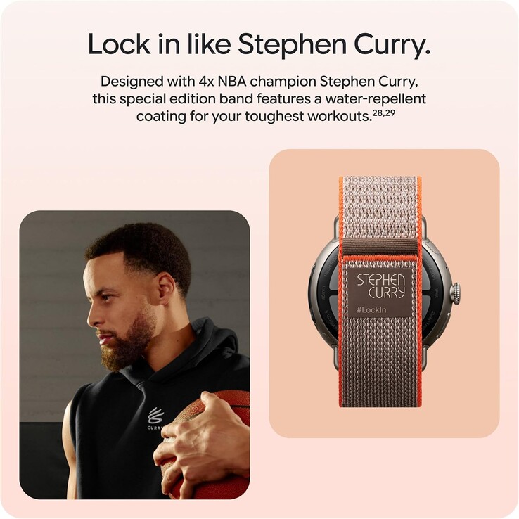 La correa incorpora el logotipo de Stephen Curry y la marca #LockIn, y no está disponible con los modelos estándar de 41 mm y 45 mm.