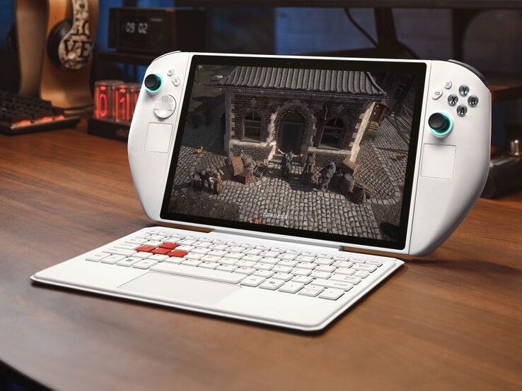 El dispositivo portátil de juego Abxylute 3D One con los mandos y el teclado acoplados. (Fuente de la imagen: Abxylute)