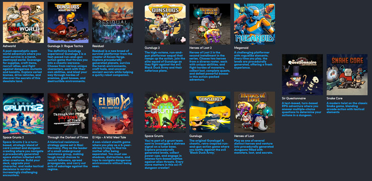 Todos los juegos incluidos en el Humble Bundle Pixel and Cartoon Enthusiasts GOG bundle (Fuente de la imagen: Humble Bundle)