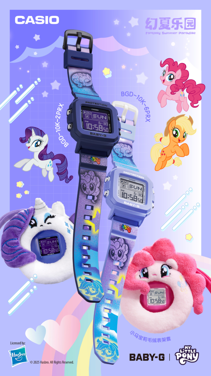 Los relojes Casio G-Shock Baby-G x My Little Pony BGD-10K-2PRX (izquierda) y BGD-10K-6PRX (derecha). (Fuente de la imagen: Casio)