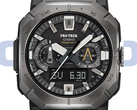 El Casio Pro Trek PRW-B1000-1 (en la imagen) tiene un bisel de acero inoxidable gris oscuro y una esfera negra con detalles plateados. (Fuente de la imagen: Casio - Editado)