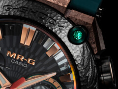 Un primer plano del bisel del Casio MRG-B2000KT-3A (en la imagen), con el verde esmeralda en la esquina. (Fuente de la imagen: Casioblog)