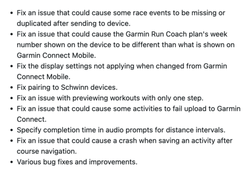 Las notas de la versión 28.03 de la actualización beta del smartwatch Garmin Forerunner