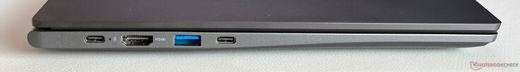 Izquierda: USB-C 3.2 Gen.1 (5 Gbit/s, DisplayPort, Power Delivery), HDMI 1.4b, USB-A 3.2 (5 Gbit/s), USB-C 3.2 Gen.1 (5 Gbit/s, DisplayPort, Power Delivery)