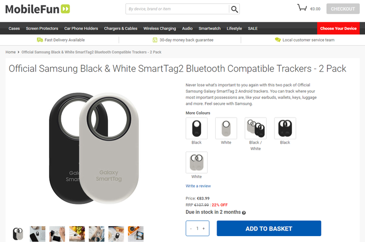 La supuesta nueva página de ventas de Galaxy SmartTag 2. (Fuente: Mobile Fun)