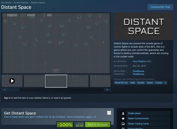 Una captura de pantalla de la oferta gratuita de Distant Space en Steam. (Fuente de la imagen: Steam)
