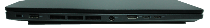 Lado izquierdo: 1 bloqueo Kensington, USB-A 3.2 Gen.2, puerto de alimentación, HDMI 2.1, 1 Thunderbolt 4, USB-C 3.2 Gen.2