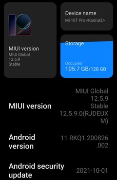 Detalles de MIUI 12.5.9 Enhanced Edition Global Stable en el Xiaomi Mi 10T Pro (Fuente: propia)