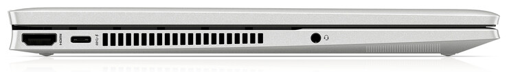 Lado izquierdo: salida HDMI, un puerto USB 3.2 Gen 2 (Tipo-C; Power Delivery, DisplayPort), toma combinada de auriculares/micrófono
