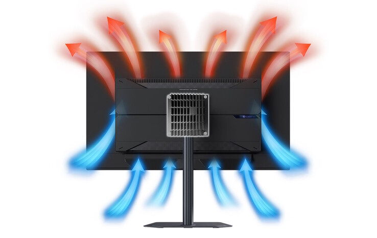 El monitor también viene con un sistema de refrigeración para proteger el panel OLED. (Fuente de la imagen: Gigabyte)