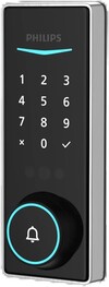 La versión en níquel satinado del cerrojo de seguridad inteligente de la serie 5000 de Philips. (Fuente de la imagen: Philips)