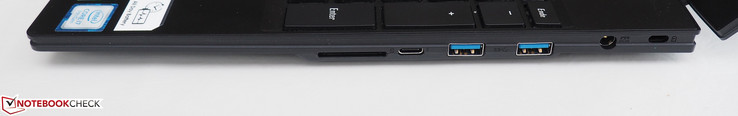 derecha: lector SD, Thunderbolt 3, 2x USB 3.0, toma de corriente, bloqueo Kensington