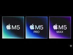 Representación artística de los chips M5, M5 Pro y M5 Max de Apple. (Fuente de la imagen: Apple, editado con Gemini)