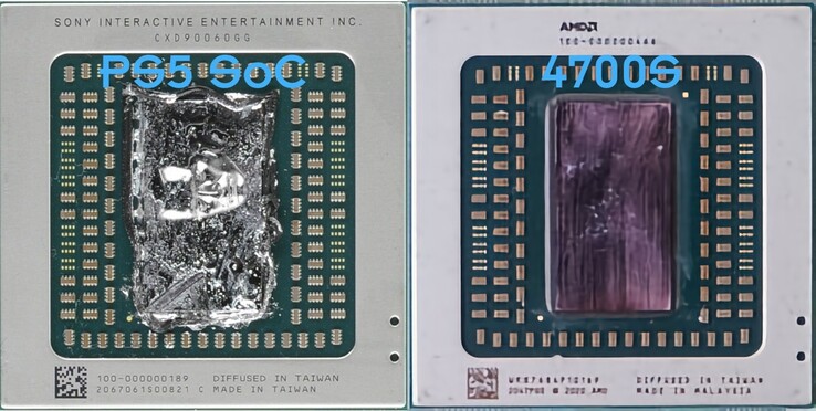 SoCs Sony PS5 Ariel (izquierda) y AMD 4700S Desktop Kit (derecha). (Fuente de la imagen: @aschilling en Twitter)