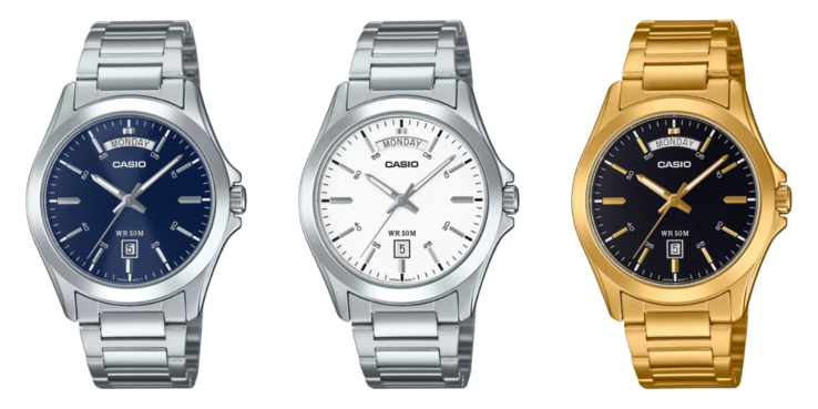 De izquierda a derecha: la Casio MTP-1370D-2A2V, MTP-1370D-7A3V, MTP-1370G-1AV. (Fuente de la imagen: Casio)