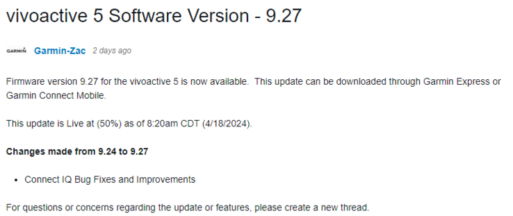 El registro de cambios de la versión 9.27 del software de Garmin. (Fuente de la imagen: Garmin)