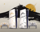 Placas de PS5 de edición limitada de Ghost of Yotei en exposición (fuente de la imagen: PlayStation YT)