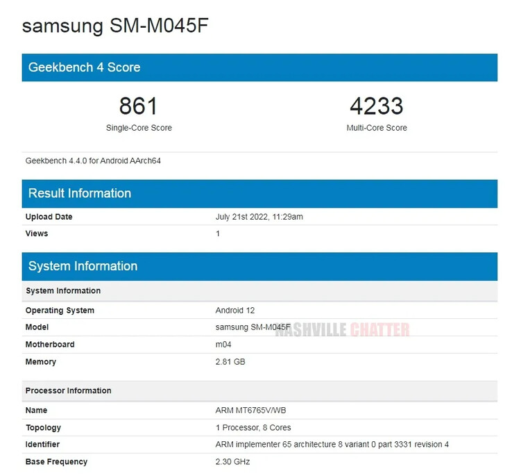 Un posible dispositivo de clase asequible Galaxy M se filtra en Geekbench. (Fuente: Geekbench vía NashvilleChatter)