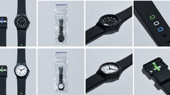 Relojes de pulsera de FamilyMart en blanco y negro, desarrollados conjuntamente con Citizen Watch, mostrados con detalles del empaque y la correa.