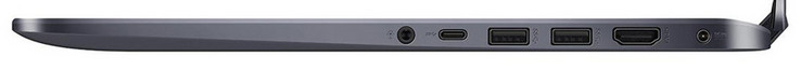 derecha: clavija audio combinado, 3x USB 3.1 Gen 1 (1x Type-C, 2x Type-A), HDMI, toma de corriente