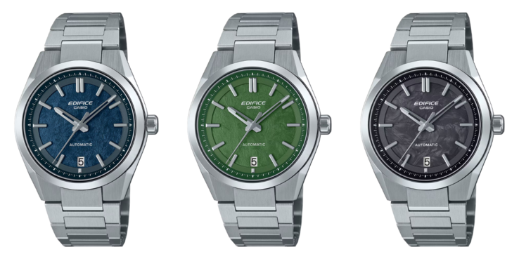 De izquierda a derecha: el Casio Edifice EFK-100D-2A, el EFK-100D-3A y el EFK-100CD-1A. (Fuente de la imagen: Casio)