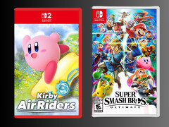 Maqueta de la caja de Kirby Air Riders con la de Super Smash Bros. Ultimate (Fuente de la imagen: Playasia, Nintendo of America)