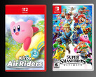 Maqueta de la caja de Kirby Air Riders con la de Super Smash Bros. Ultimate (Fuente de la imagen: Playasia, Nintendo of America)