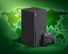 Consola Xbox Series X mostrada con un mapa del mundo