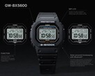 Reloj Casio G-Shock GW-BX5600 mostrado con llamadas que destacan su pantalla LCD MIP, sus dos estilos de fuente, la tecnología Tough Solar, la conectividad Bluetooth y la sincronización horaria por radio Multiband 6.