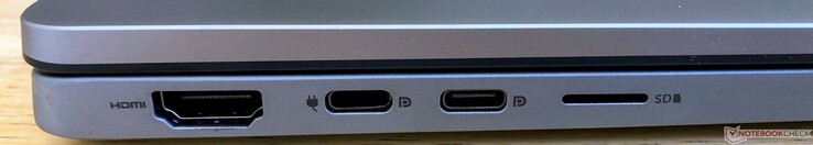 Izquierda: HDMI 2.0, 2x USB-C 3.2 Gen 1 (5 Gbps, DisplayPort 1.4, alimentación), microSD