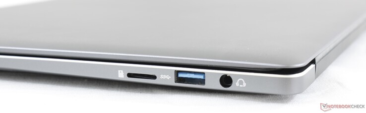 Derecha: Lector MicroSD, USB 3.0 Tipo A, 3.5 mm de audio combinado.