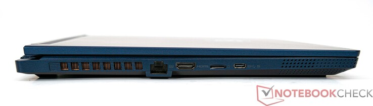 Lado izquierdo: LAN (RJ45), HDMI 2.1 (4K/120 Hz, 8K/60 Hz), lector de tarjetas microSD, USB 3.2 Gen 2 Typ-C