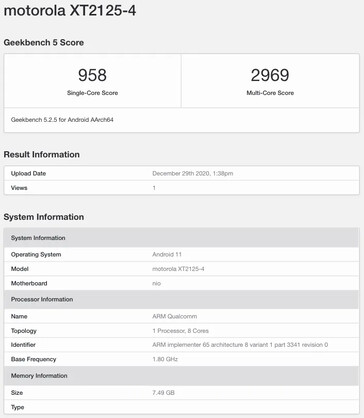 El "Moto Nio" aparece en Geekbench... (Fuente: Geekbench 5 a través de MySmartPrice)