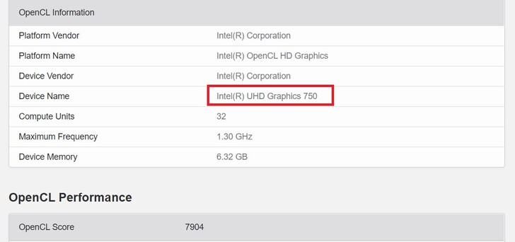 UHD Graphics 750. (Fuente de la imagen: Geekbench)