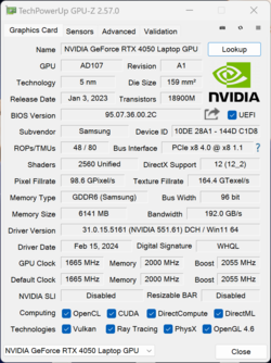 GPU-Z GeForce RTX 4050 portátil